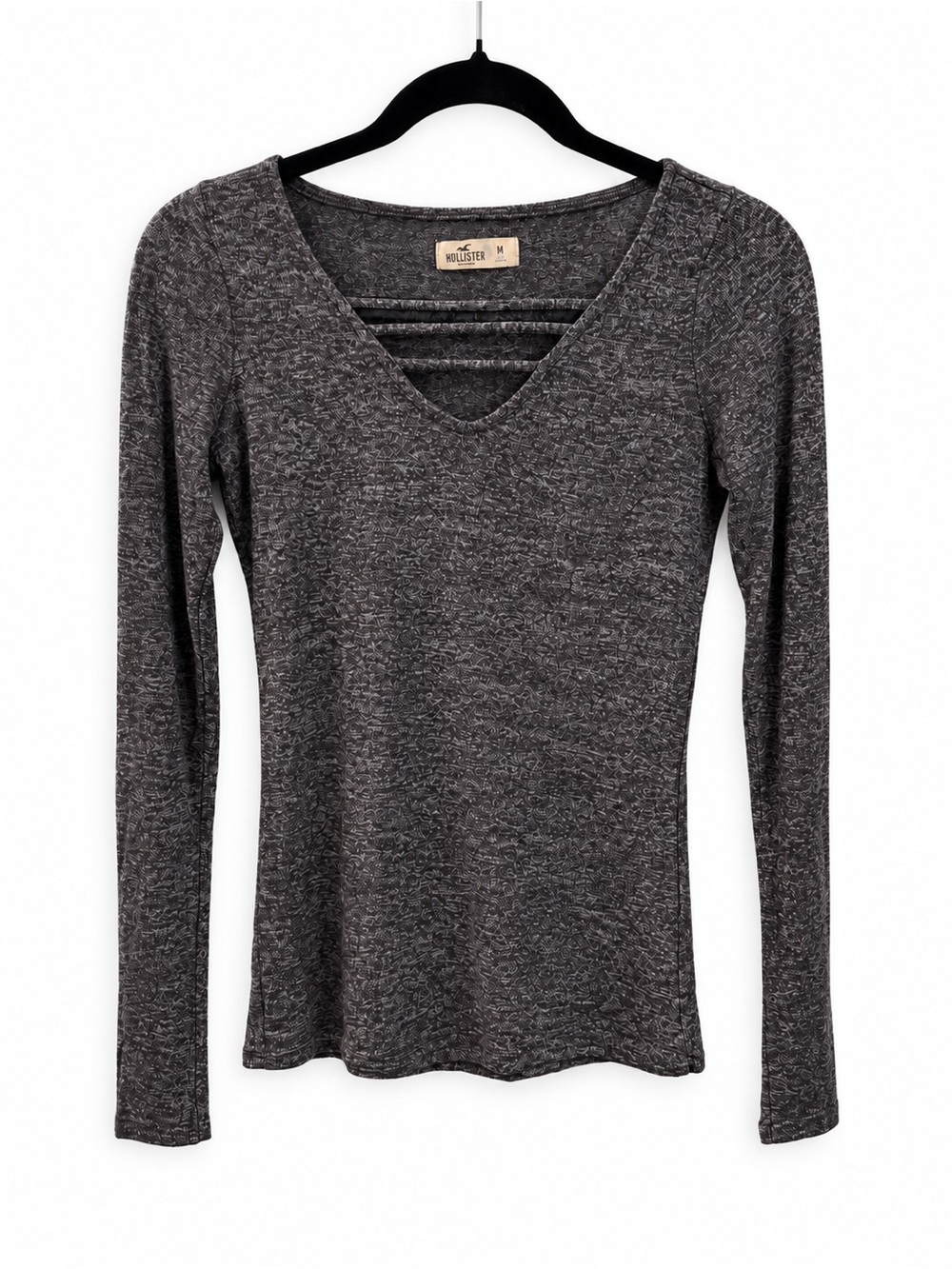 Hollister Gray Strappy V-Neck Long Sleeve Top Medium Y2K Grunge